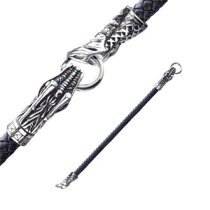 Sons of Arthritis Dragon Clasp Black Bolo Leather Cord Stainless Steel Bracelet