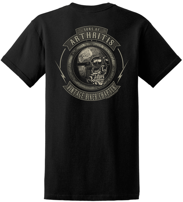 Sons of Arthritis Vintage Biker Chapter Black Pocket Short Sleeve 100% Cotton Biker T-shirt