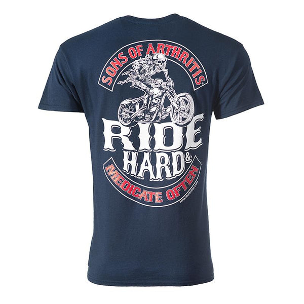 "Ride Hard & Medicate Often" Little Blue Pill Navy Blue 100% Cotton Biker T-Shirt